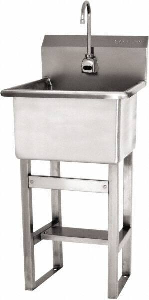 SANI-LAV - 18" Long x 18" Wide Inside, 1 Compartment, Grade 304 Stainless Steel Utility Sink Battery Sensor - 14 Gauge, 21" Long x 20-1/2" Wide x 48" High Outside, 12" Deep - Makers Industrial Supply