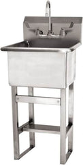 SANI-LAV - 18" Long x 18" Wide Inside, 1 Compartment, Grade 304 Stainless Steel Utility Sink Manual Faucet - 14 Gauge, 21" Long x 20-1/2" Wide x 48" High Outside, 12" Deep - Makers Industrial Supply