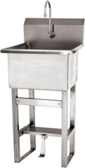 SANI-LAV - 18" Long x 18" Wide Inside, 1 Compartment, Grade 304 Stainless Steel Utility Sink Single Foot Pedal Valve - 14 Gauge, 21" Long x 20-1/2" Wide x 48" High Outside, 12" Deep - Makers Industrial Supply