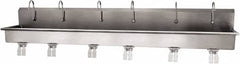 SANI-LAV - 117" Long x 16-1/2" Wide Inside, 1 Compartment, Grade 304 Stainless Steel (6) Person Wash-Station with Double Foot Valves - 16 Gauge, 120" Long x 20" Wide x 18" High Outside, 8" Deep - Makers Industrial Supply