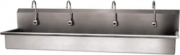 SANI-LAV - 77" Long x 16-1/2" Wide Inside, 1 Compartment, Grade 304 Stainless Steel (4) Person Wash-Station with Electronic Faucet - 16 Gauge, 80" Long x 20" Wide x 18" High Outside, 8" Deep - Makers Industrial Supply