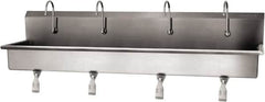 SANI-LAV - 77" Long x 16-1/2" Wide Inside, 1 Compartment, Grade 304 Stainless Steel (4) Person Wash-Station with Single Foot Valves - 16 Gauge, 80" Long x 20" Wide x 18" High Outside, 8" Deep - Makers Industrial Supply