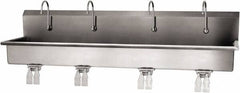 SANI-LAV - 77" Long x 16-1/2" Wide Inside, 1 Compartment, Grade 304 Stainless Steel (4) Person Wash-Station with Double Foot Valves - 16 Gauge, 80" Long x 20" Wide x 18" High Outside, 8" Deep - Makers Industrial Supply