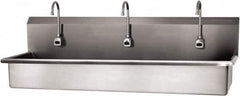 SANI-LAV - 57" Long x 16-1/2" Wide Inside, 1 Compartment, Grade 304 Stainless Steel (3) Person Wash-Station with Electronic Faucet - 16 Gauge, 60" Long x 20" Wide x 18" High Outside, 8" Deep - Makers Industrial Supply