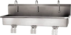 SANI-LAV - 57" Long x 16-1/2" Wide Inside, 1 Compartment, Grade 304 Stainless Steel (3) Person Wash-Station with Double Foot Valves - 16 Gauge, 60" Long x 20" Wide x 18" High Outside, 8" Deep - Makers Industrial Supply