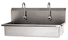 SANI-LAV - 37" Long x 16-1/2" Wide Inside, 1 Compartment, Grade 304 Stainless Steel (2) Person Wash-Station with Electronic Faucet - 16 Gauge, 40" Long x 20" Wide x 18" High Outside, 8" Deep - Makers Industrial Supply