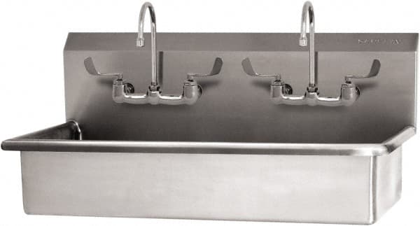 SANI-LAV - 37" Long x 16-1/2" Wide Inside, 1 Compartment, Grade 304 Stainless Steel (2) Person Wash-Station with Manual Faucet - 16 Gauge, 40" Long x 20" Wide x 18" High Outside, 8" Deep - Makers Industrial Supply