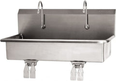 SANI-LAV - 37" Long x 16-1/2" Wide Inside, 1 Compartment, Grade 304 Stainless Steel (2) Person Wash-Station with Double Foot Valves - 16 Gauge, 40" Long x 20" Wide x 18" High Outside, 8" Deep - Makers Industrial Supply