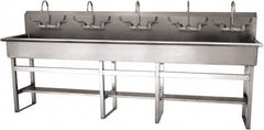 SANI-LAV - 97" Long x 16-1/2" Wide Inside, 1 Compartment, Grade 304 Stainless Steel (5) Person Wash-Station with Manual Faucet - 16 Gauge, 100" Long x 20" Wide x 45" High Outside, 8" Deep - Makers Industrial Supply