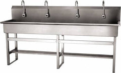 SANI-LAV - 77" Long x 16-1/2" Wide Inside, 1 Compartment, Grade 304 Stainless Steel (4) Person Wash-Station with Electronic Faucet - 16 Gauge, 80" Long x 20" Wide x 45" High Outside, 8" Deep - Makers Industrial Supply