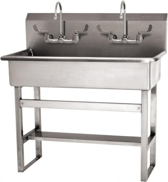 SANI-LAV - 37" Long x 16-1/2" Wide Inside, 1 Compartment, Grade 304 Stainless Steel (3) Person Wash-Station with Manual Faucet - 16 Gauge, 40" Long x 20" Wide x 45" High Outside, 8" Deep - Makers Industrial Supply