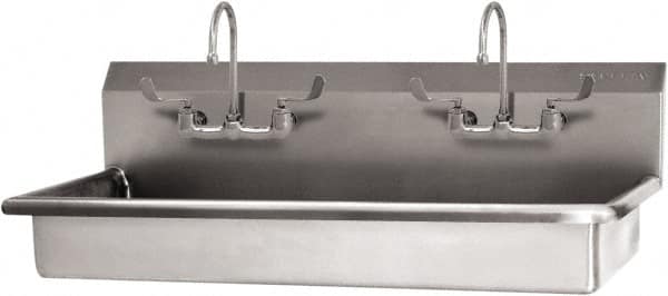 SANI-LAV - 45" Long x 16-1/2" Wide Inside, 1 Compartment, Grade 304 Stainless Steel (3) Person ADA Wash-Station with Manual Faucet - 16 Gauge, 48" Long x 20" Wide x 21-1/2" High Outside, 5-1/2" Deep - Makers Industrial Supply