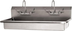 SANI-LAV - 45" Long x 16-1/2" Wide Inside, 1 Compartment, Grade 304 Stainless Steel (3) Person ADA Wash-Station with Electronic Faucet - 16 Gauge, 48" Long x 20" Wide x 21-1/2" High Outside, 5-1/2" Deep - Makers Industrial Supply