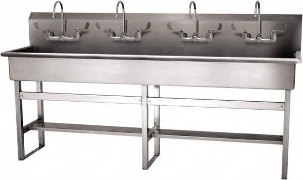 SANI-LAV - 77" Long x 16-1/2" Wide Inside, 1 Compartment, Grade 304 Stainless Steel (5) Person Wash-Station with Manual Faucet - 16 Gauge, 80" Long x 20" Wide x 45" High Outside, 8" Deep - Makers Industrial Supply