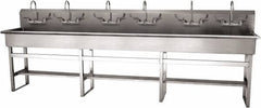 SANI-LAV - 117" Long x 16-1/2" Wide Inside, 1 Compartment, Grade 304 Stainless Steel (6) Person Wash-Station with Manual Faucet - 16 Gauge, 120" Long x 20" Wide x 45" High Outside, 8" Deep - Makers Industrial Supply