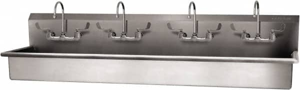 SANI-LAV - 77" Long x 16-1/2" Wide Inside, 1 Compartment, Grade 304 Stainless Steel (4) Person Wash-Station with Manual Faucet - 16 Gauge, 80" Long x 20" Wide x 18" High Outside, 8" Deep - Makers Industrial Supply