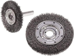 Camel Grinding Wheels - 3" OD, 1/4" Shank Diam, Crimped Steel Wheel Brush - 3" Face Width, 3/4" Trim Length, 0.014" Filament Diam - Makers Industrial Supply