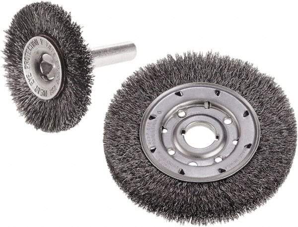 Camel Grinding Wheels - 4" OD, 5/8-11 Arbor Hole, Crimped Stainless Steel Wheel Brush - 4" Face Width, 7/8" Trim Length, 0.014" Filament Diam - Makers Industrial Supply