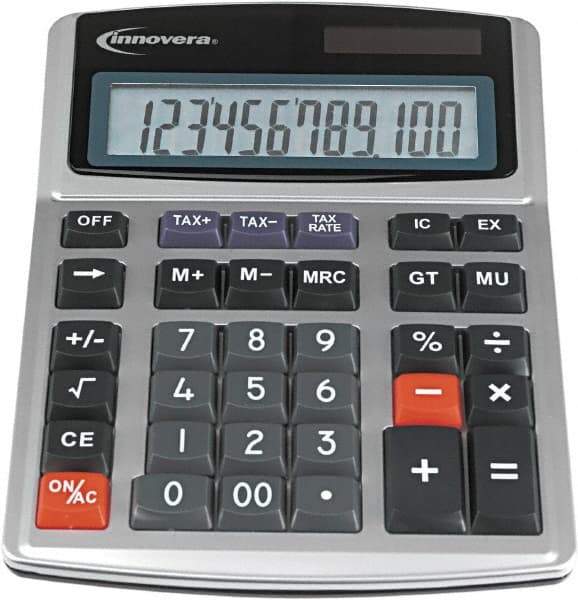 innovera - 12-Digit LCD 4 Function Financial Calculator - 21mm Display Size, Silver & Black, Solar & Battery Powered, 6-1/2" Long x 8-3/4" Wide - Makers Industrial Supply