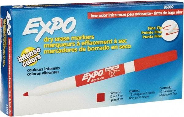 Expo - Red, Fine Point, Dozen Low Odor Dry Erase Markers - For Use with Dry Erase Marker Boards - Makers Industrial Supply