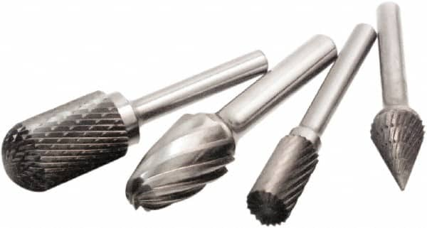 Camel Grinding Wheels - 1/2" Cut Diam, 1/4" Shank Diam, Cone Head Single Cut Burr - Carbide, Point End, 7/8" LOC, 2-3/4" OAL - Makers Industrial Supply