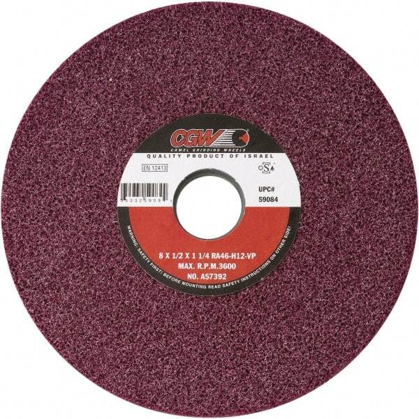 Camel Grinding Wheels - 8" Diam x 1-1/4" Hole x 1/2" Thick, H Hardness, 60 Grit Surface Grinding Wheel - Aluminum Oxide, Type 1, Medium Grade, Vitrified Bond, No Recess - Makers Industrial Supply