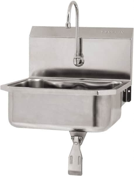 SANI-LAV - 17" Long x 14" Wide Inside, 1 Compartment, Grade 304 Stainless Steel Hand Sink Wall Mount with Knee Valve - 18 Gauge, 19" Long x 18" Wide x 21" High Outside, 7" Deep - Makers Industrial Supply