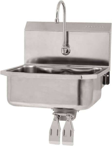 SANI-LAV - 17" Long x 14" Wide Inside, 1 Compartment, Grade 304 Stainless Steel Hand Sink Wall Mount with Knee Valve - 18 Gauge, 19" Long x 18" Wide x 21" High Outside, 7" Deep - Makers Industrial Supply