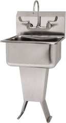 SANI-LAV - 19" Long x 16" Wide Inside, 1 Compartment, Grade 304 Stainless Steel Hand Sink Wall Mount with Manual Faucet - 18 Gauge, 21" Long x 20" Wide x 46" High Outside, 10" Deep - Makers Industrial Supply