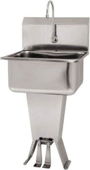 SANI-LAV - 19" Long x 16" Wide Inside, 1 Compartment, Grade 304 Stainless Steel Hand Sink Floor Mount with Double Foot Valve - 18 Gauge, 21" Long x 20" Wide x 46" High Outside, 10" Deep - Makers Industrial Supply