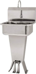 SANI-LAV - 17" Long x 14" Wide Inside, 1 Compartment, Grade 304 Stainless Steel Hand Sink Floor Mount with Double Foot Valve - 18 Gauge, 19" Long x 18" Wide x 46" High Outside, 7" Deep - Makers Industrial Supply