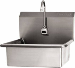 SANI-LAV - 19" Long x 15-1/2" Wide Inside, 1 Compartment, Grade 304 Stainless Steel Hand Sink Wall Mount with Electronic Faucet - 16 Gauge, 23" Long x 20" Wide x 20-1/2" High Outside, 5" Deep - Makers Industrial Supply