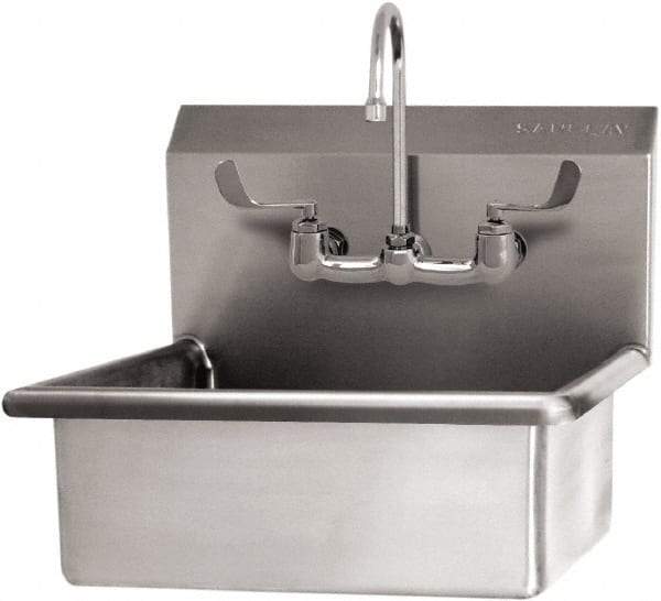 SANI-LAV - 19" Long x 15-1/2" Wide Inside, 1 Compartment, Grade 304 Stainless Steel Hand Sink Wall Mount with Manual Faucet - 16 Gauge, 23" Long x 20" Wide x 20-1/2" High Outside, 5" Deep - Makers Industrial Supply