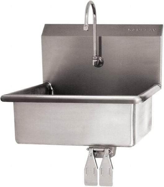 SANI-LAV - 19" Long x 15-1/2" Wide Inside, 1 Compartment, Grade 304 Stainless Steel Hand Sink Wall Mount with Double Knee Valve - 16 Gauge, 23" Long x 20" Wide x 20-1/2" High Outside, 5" Deep - Makers Industrial Supply