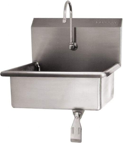 SANI-LAV - 19" Long x 15-1/2" Wide Inside, 1 Compartment, Grade 304 Stainless Steel Hand Sink Wall Mount with Single Knee Valve - 16 Gauge, 23" Long x 20" Wide x 20-1/2" High Outside, 5" Deep - Makers Industrial Supply