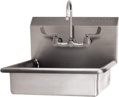 SANI-LAV - 19" Long x 15-1/2" Wide Inside, 1 Compartment, Grade 304 Stainless Steel Hand Sink Wall Mount with Manual Faucet - 16 Gauge, 22" Long x 19" Wide x 20-1/2" High Outside, 5" Deep - Makers Industrial Supply