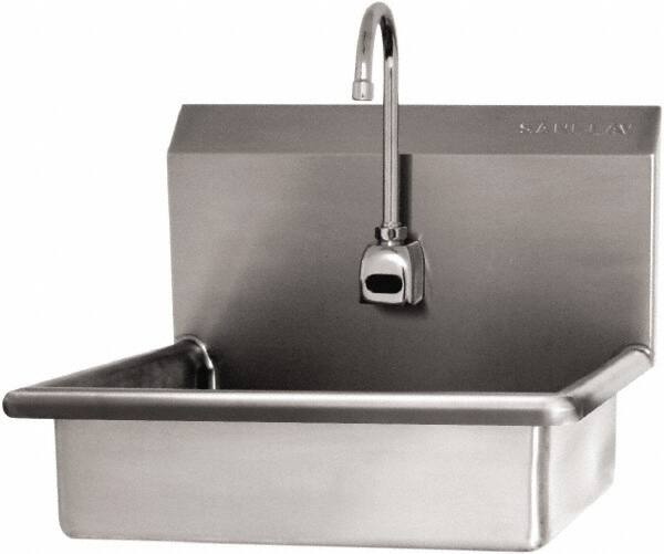 SANI-LAV - 16" Long x 12-1/2" Wide Inside, 1 Compartment, Grade 304 Stainless Steel Hand Sink Wall Mount with Electronic Faucet - 16 Gauge, 19" Long x 16" Wide x 20-1/2" High Outside, 6" Deep - Makers Industrial Supply