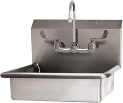 SANI-LAV - 16" Long x 12-1/2" Wide Inside, 1 Compartment, Grade 304 Stainless Steel Hand Sink Wall Mount with Manual Faucet - 16 Gauge, 19" Long x 16" Wide x 20-1/2" High Outside, 6" Deep - Makers Industrial Supply