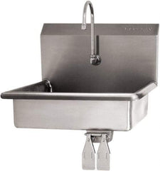 SANI-LAV - 16" Long x 12-1/2" Wide Inside, 1 Compartment, Grade 304 Stainless Steel Hand Sink Wall Mount with Single Knee Valve - 16 Gauge, 19" Long x 16" Wide x 20-1/2" High Outside, 6" Deep - Makers Industrial Supply