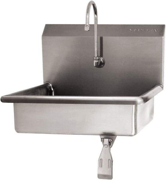 SANI-LAV - 16" Long x 12-1/2" Wide Inside, 1 Compartment, Grade 304 Stainless Steel Hand Sink Wall Mount with Single Knee Valve - 16 Gauge, 19" Long x 16" Wide x 20-1/2" High Outside, 6" Deep - Makers Industrial Supply