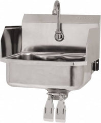 SANI-LAV - 14" Long x 11" Wide Inside, 1 Compartment, Grade 304 Stainless Steel Hand Sink Wall Mount with Double Knee Valve - 18 Gauge, 16" Long x 15-1/4" Wide x 16" High Outside, 5" Deep - Makers Industrial Supply