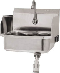 SANI-LAV - 14" Long x 11" Wide Inside, 1 Compartment, Grade 304 Stainless Steel Hand Sink Wall Mount with Single Knee Valve - 18 Gauge, 16" Long x 15-1/4" Wide x 16" High Outside, 5" Deep - Makers Industrial Supply