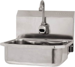 SANI-LAV - 14" Long x 11" Wide Inside, 1 Compartment, Grade 304 Stainless Steel Hand Sink Wall Mount with Electronic Faucet - 18 Gauge, 16" Long x 15-1/4" Wide x 16" High Outside, 5" Deep - Makers Industrial Supply