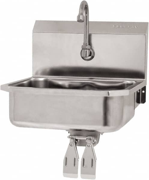 SANI-LAV - 14" Long x 11" Wide Inside, 1 Compartment, Grade 304 Stainless Steel Hand Sink Wall Mount with Double Knee Valve - 18 Gauge, 16" Long x 15-1/4" Wide x 16" High Outside, 5" Deep - Makers Industrial Supply