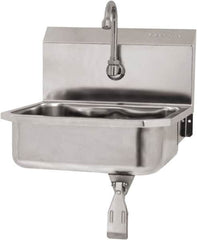 SANI-LAV - 14" Long x 11" Wide Inside, 1 Compartment, Grade 304 Stainless Steel Hand Sink Wall Mount with Single Knee Valve - 18 Gauge, 16" Long x 15-1/4" Wide x 16" High Outside, 5" Deep - Makers Industrial Supply