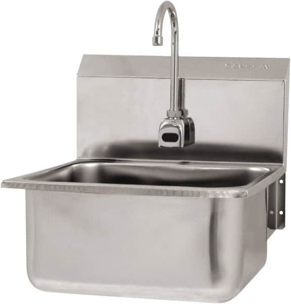 SANI-LAV - 19" Long x 16" Wide Inside, 1 Compartment, Grade 304 Stainless Steel Hand Sink Wall Mount with Electronic Faucet - 18 Gauge, 21" Long x 20" Wide x 24" High Outside, 10" Deep - Makers Industrial Supply