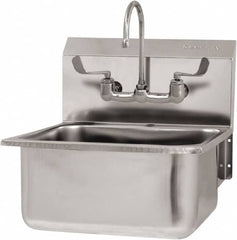 SANI-LAV - 19" Long x 16" Wide Inside, 1 Compartment, Grade 304 Stainless Steel Hand Sink Wall Mount with Manual Faucet - 18 Gauge, 21" Long x 20" Wide x 24" High Outside, 10" Deep - Makers Industrial Supply