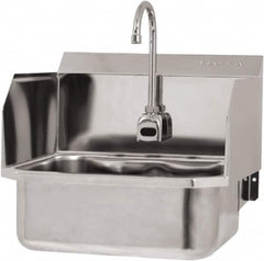 SANI-LAV - 17" Long x 14" Wide Inside, 1 Compartment, Grade 304 Stainless Steel Hand Sink Wall Mount with Electronic Faucet - 18 Gauge, 19" Long x 18" Wide x 21" High Outside, 7" Deep - Makers Industrial Supply