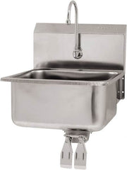 SANI-LAV - 19" Long x 16" Wide Inside, 1 Compartment, Grade 304 Stainless Steel Hand Sink Wall Mount with Double Knee Valve - 18 Gauge, 21" Long x 20" Wide x 24" High Outside, 10" Deep - Makers Industrial Supply