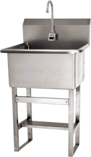 SANI-LAV - 22" Long x 16" Wide Inside, 1 Compartment, Grade 304 Stainless Steel Hand Sink Floor Mount with Electronic Faucet - 16 Gauge, 25" Long x 19-1/2" Wide x 46-1/2" High Outside, 10-1/2" Deep - Makers Industrial Supply